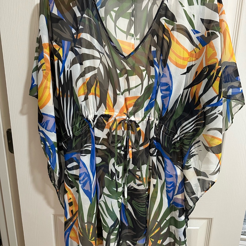 CALVIN KLEIN SWIM COVER UP TROPICAL PALM PRINT NEW WITHOUT TAG SZ S - M COVERUP - Picture 3 of 6